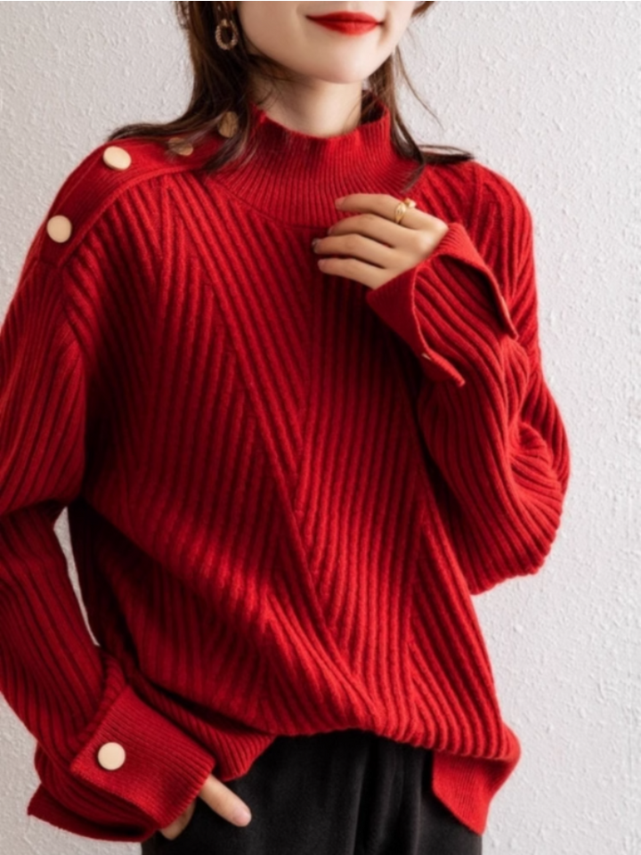 Sophie | Ribbad Oversize Polotröja för Dam med Hög Krage 6