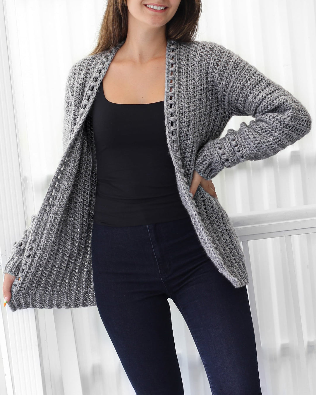 Sophie | Virkad Långärmad Dam Kofta med Bobble-textur 1
