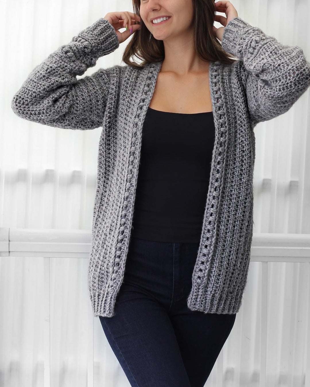 Sophie | Virkad Långärmad Dam Kofta med Bobble-textur 2