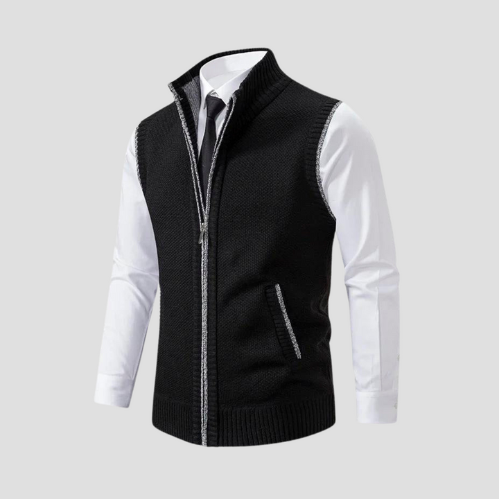 Stickad Gilet för Män med Kontrastkant och Dragkedja | Smart Casual Lager för Vardagsbruk 0