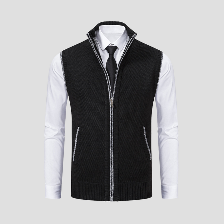Stickad Gilet för Män med Kontrastkant och Dragkedja | Smart Casual Lager för Vardagsbruk 1