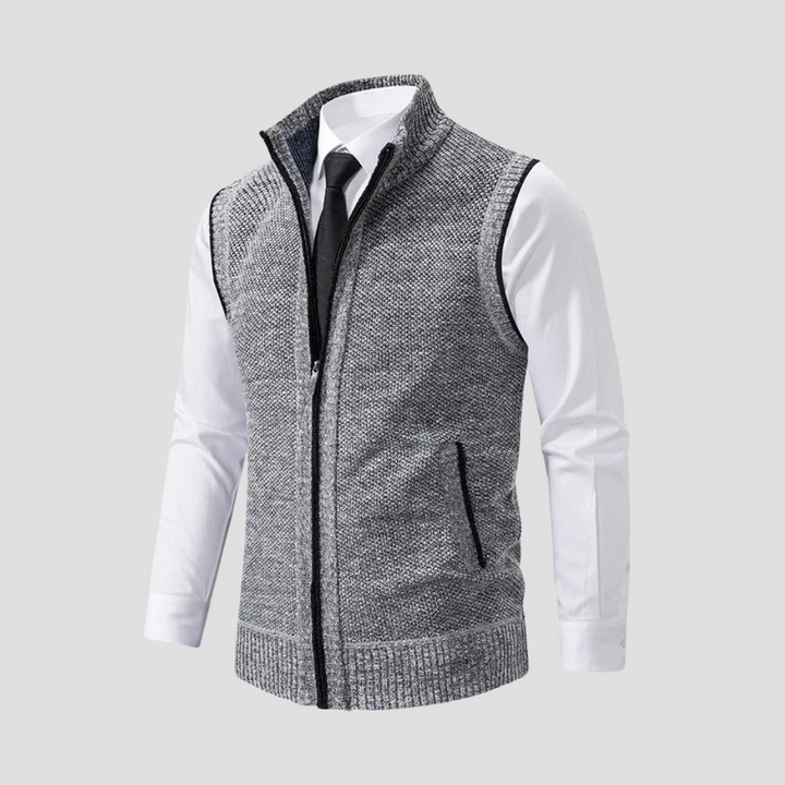 Stickad Gilet för Män med Kontrastkant och Dragkedja | Smart Casual Lager för Vardagsbruk 3