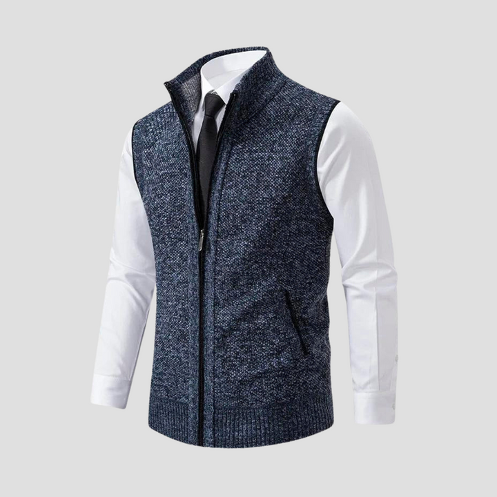 Stickad Gilet för Män med Kontrastkant och Dragkedja | Smart Casual Lager för Vardagsbruk 4