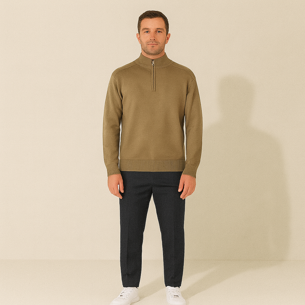 Stickad Tröja för Män med Kvartsdragkedja | Skräddarsydd Passform för Elegant Stil 4