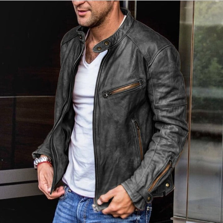 Stilren Bikerjacka för Män med Väderbeständig Finish | Slim Fit Design för Modern Elegans 0