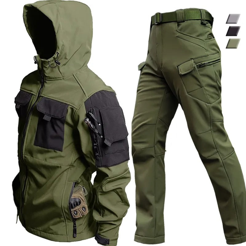 Taktiskt Set för Män | Cargojacka och Byxor med Huva för Utomhusaktiviteter | Hållbart Softshell-material för Oöverträffat Skydd 0