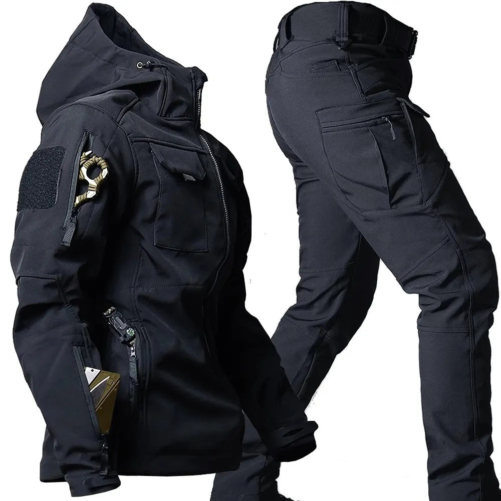 Taktiskt Set för Män | Cargojacka och Byxor med Huva för Utomhusaktiviteter | Hållbart Softshell-material för Oöverträffat Skydd 4