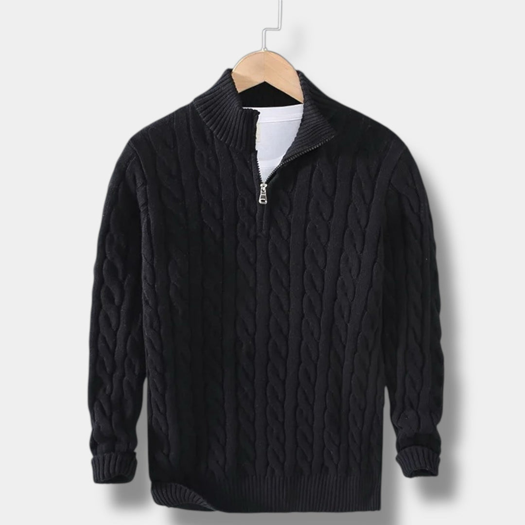 Tidlös Halv Dragkedja för Män med Jacquardstickning | Slimmad Passform för Elegant Vardagsstil 8