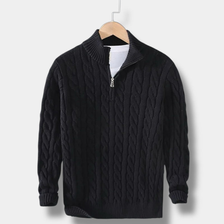 Tidlös Halv Dragkedja för Män med Jacquardstickning | Slimmad Passform för Elegant Vardagsstil 8