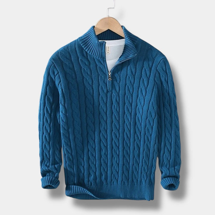 Tidlös Halv Dragkedja för Män med Jacquardstickning | Slimmad Passform för Elegant Vardagsstil 9