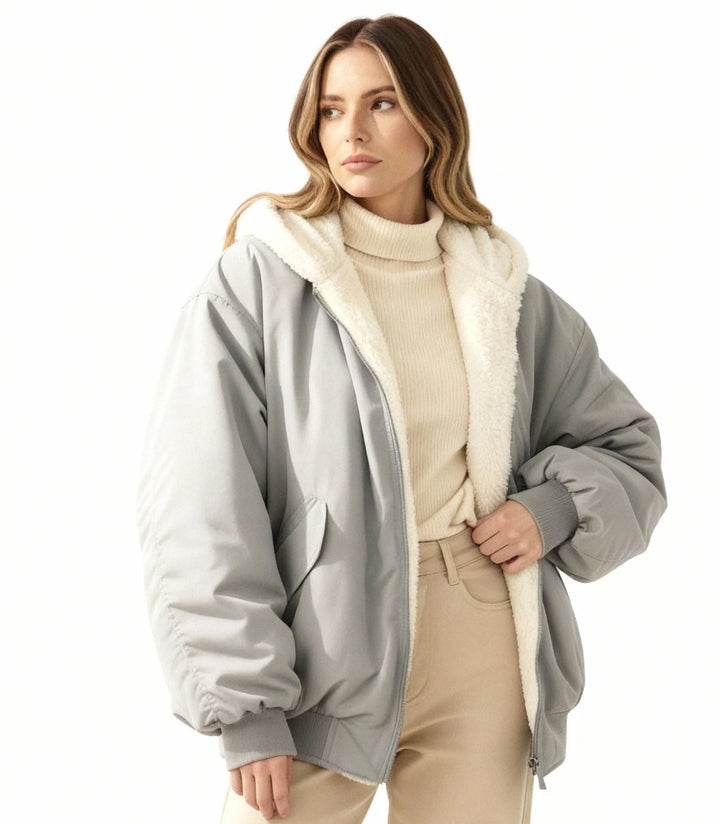 Vändbar Vinterjacka Dam | Oversize Design med Huva &amp; Fleecefoder för Extra Värme 0