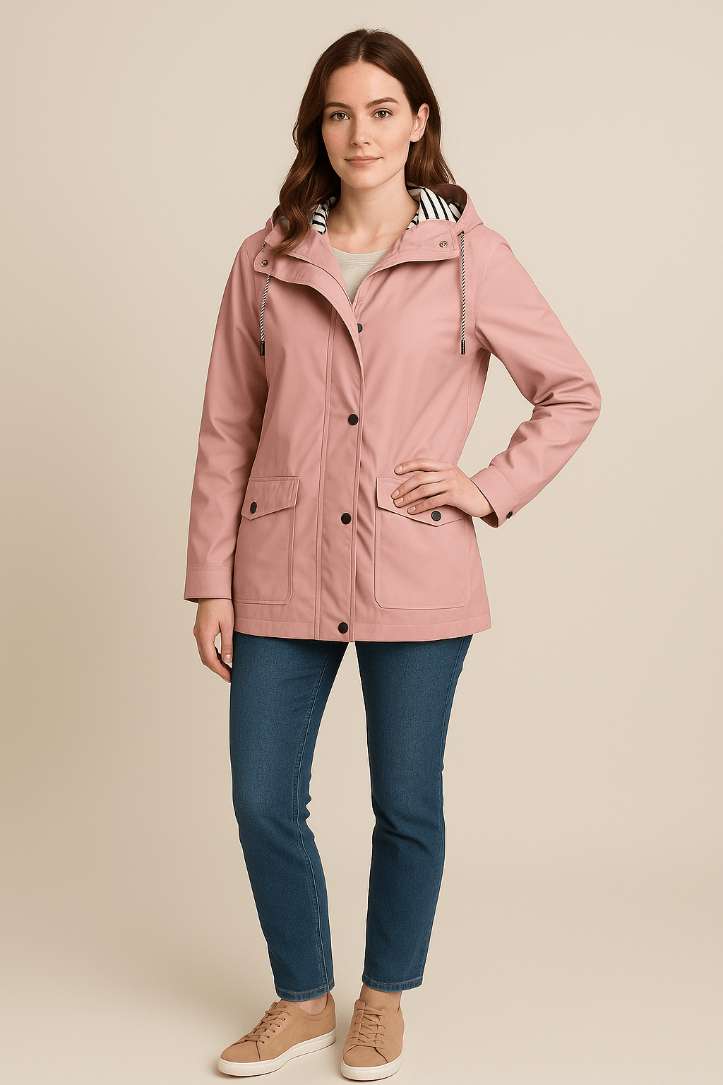 Vattenavvisande Regnjacka Dam med Justerbar Huva | Medellång Design för Komfort och Stil 1