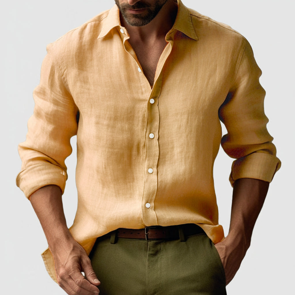Vintage Linne Skjorta | Långärmad, Lätt och Andningsbar för Smart-Casual Stil 0