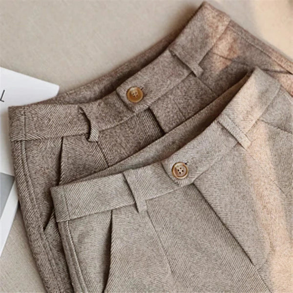 Vintage Plisserade Linnebyxor Herr med Hög Midja | Skräddarsydd Passform för Elegant Stil 0