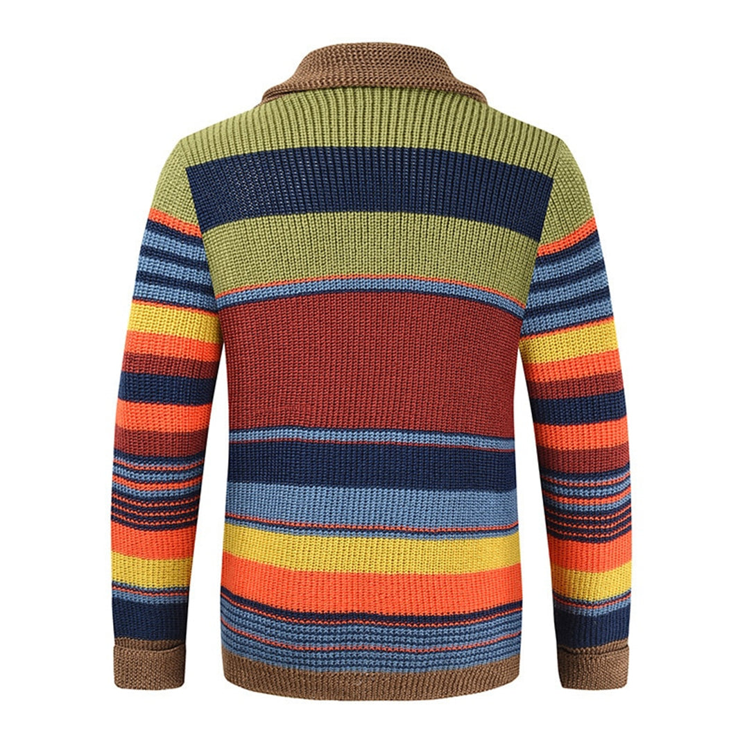 Vintage Randig Stickad Cardigan för Män med Mångsidig Knappstängning | Tidlös Stil för Allt 1
