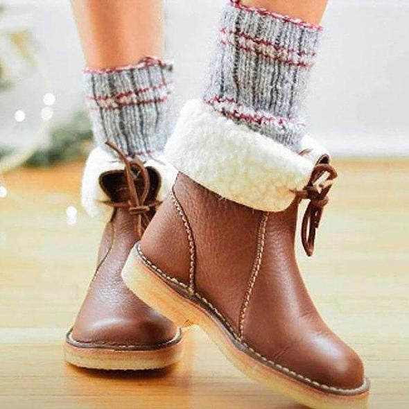 Vinter Comfort | Shearling-fodrade Ankelstövlar med Vikbar Manschett | Mjuk och Varm Design för Kalla Dagar 8