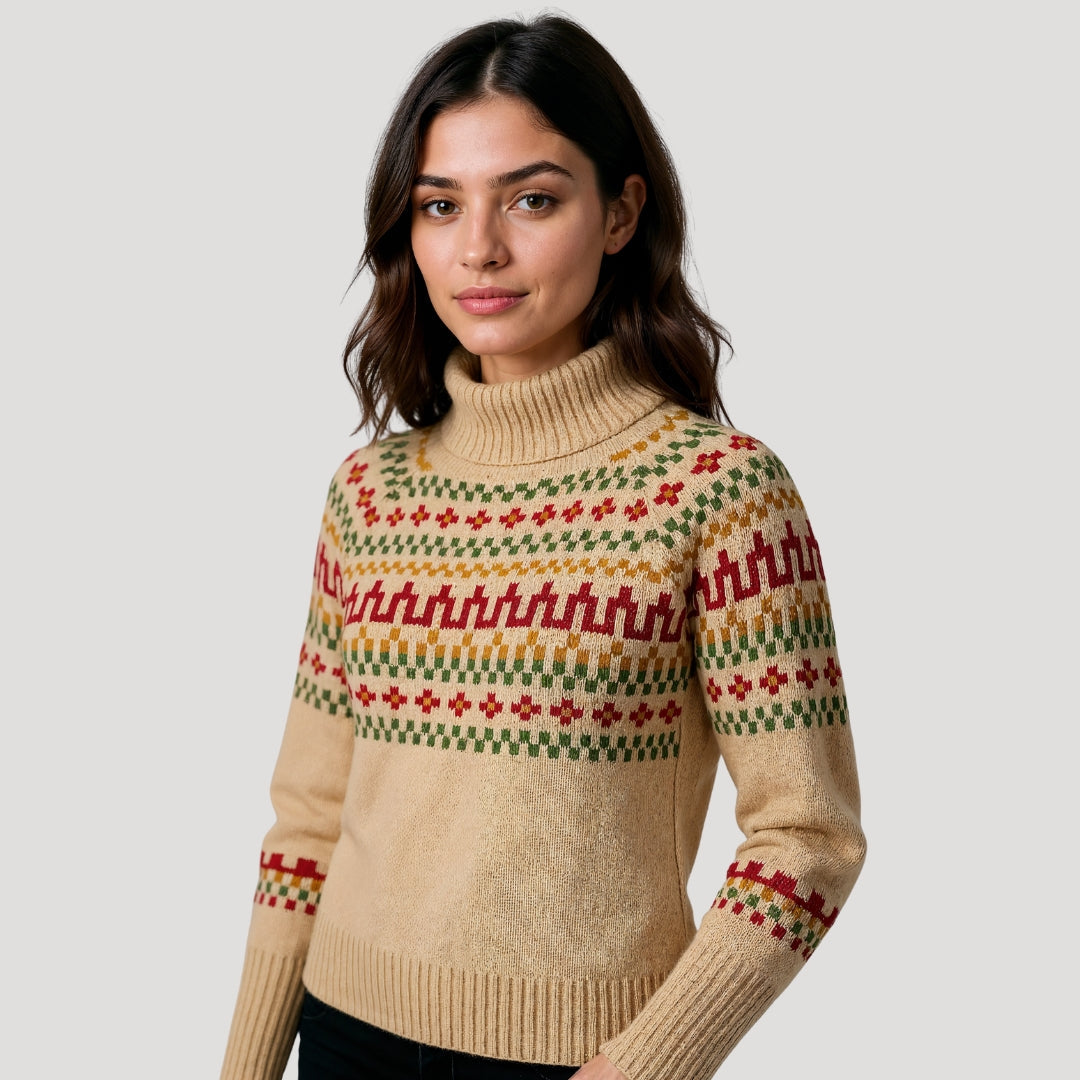 Vinterkollektion | Oversized Fair Isle Stickad Tröja med Hög Halsringning | Bekväm och Varm för Kalla Dagar 3