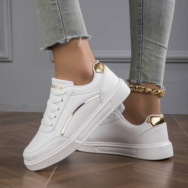 Vita Sneakers för Kvinnor med Ortopediskt Stöd och Metalliska Accenter | Elegant Design för Komfort och Stil 1