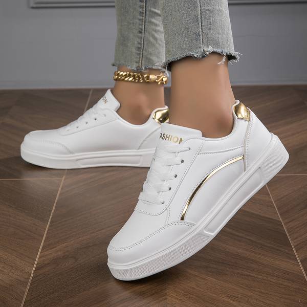 Vita Sneakers för Kvinnor med Ortopediskt Stöd och Metalliska Accenter | Elegant Design för Komfort och Stil 5