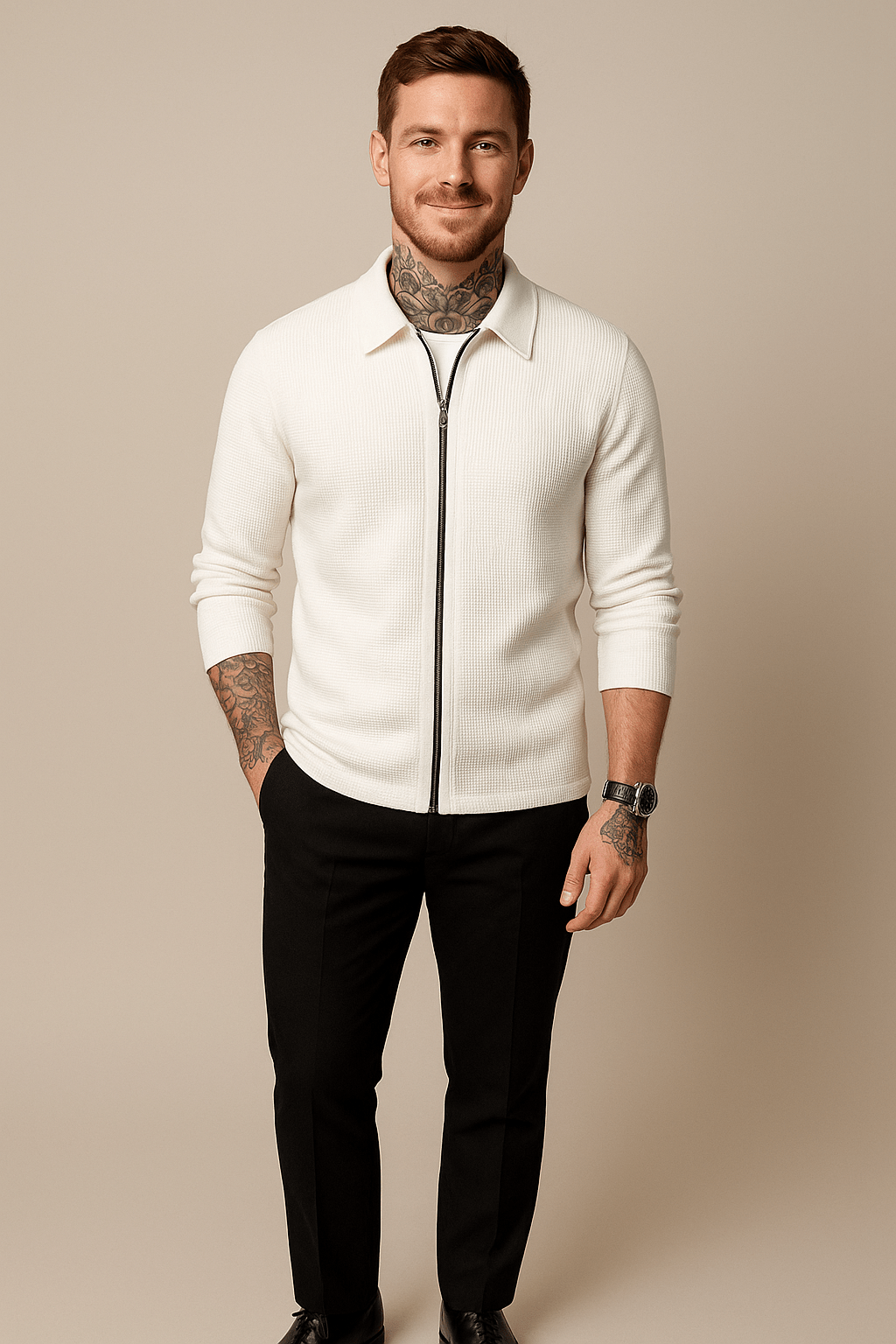 Zip Cardigan för Män med Våffelstickad Textur | Modern Passform för Komfort och Stil 1