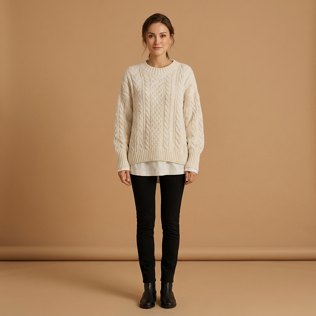 Chunky knit oversized vit stickad troja med rund hals