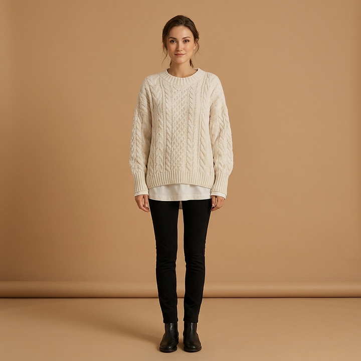 Chunky knit oversized vit stickad troja med rund hals