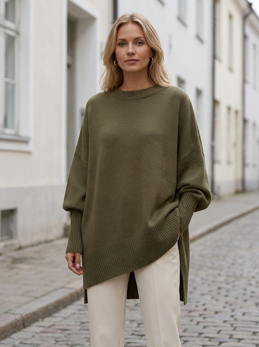Sophie elegant stickad damtröja med modern passform - Olivgrön