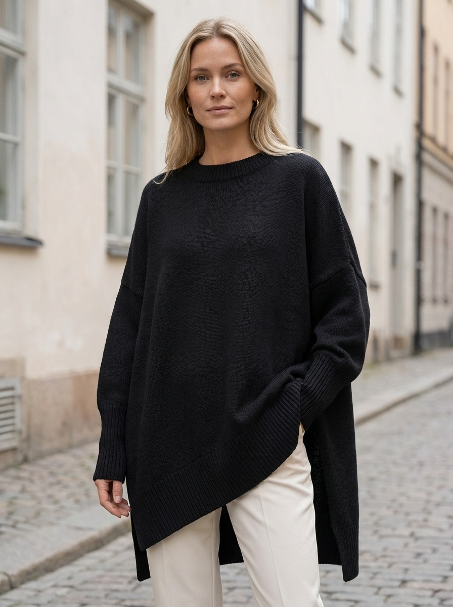 Sophie elegant stickad damtröja med modern passform - Svart