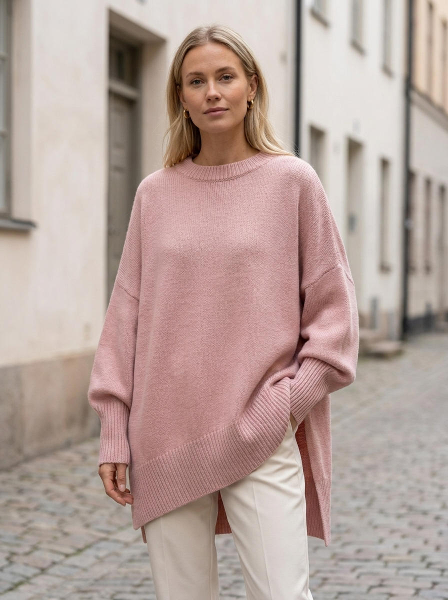 Sophie elegant stickad damtröja med modern passform - Rosa