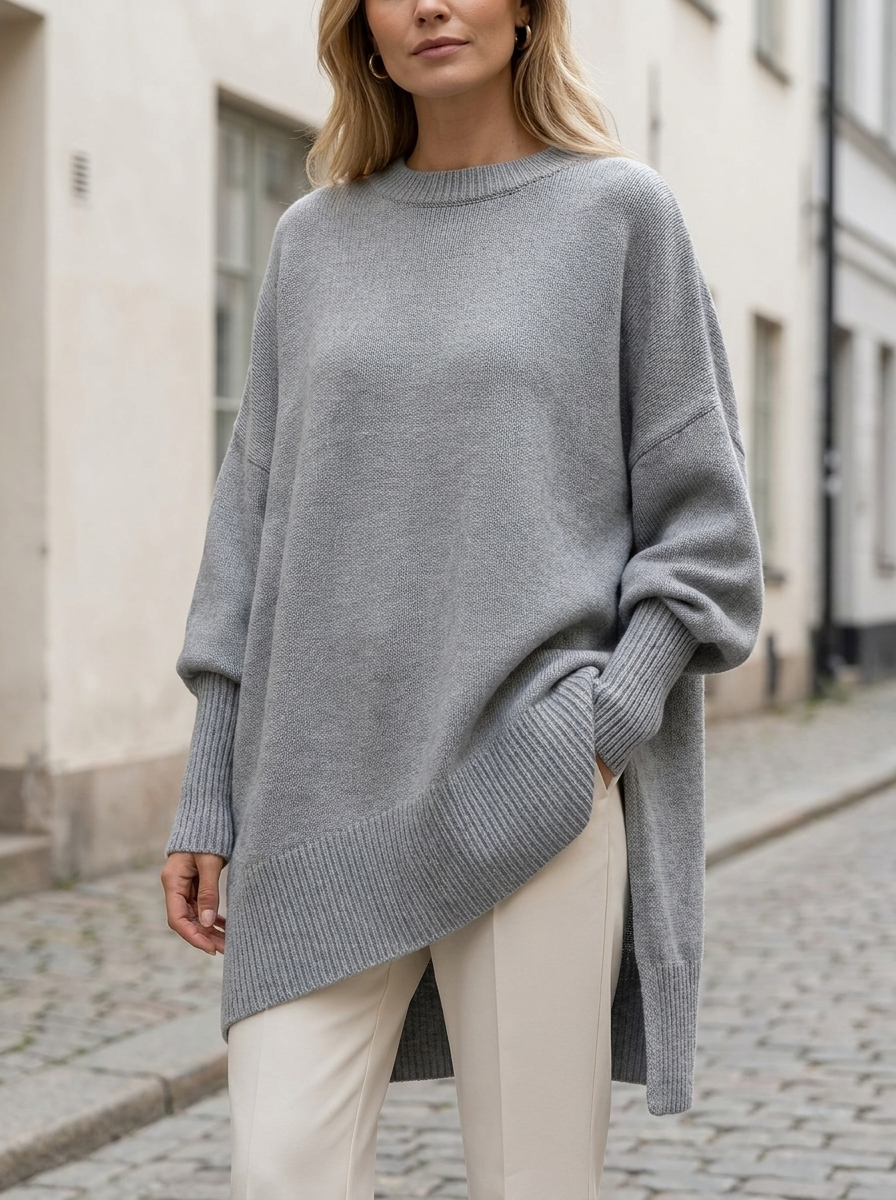 Sophie elegant stickad damtröja med modern passform - Grå