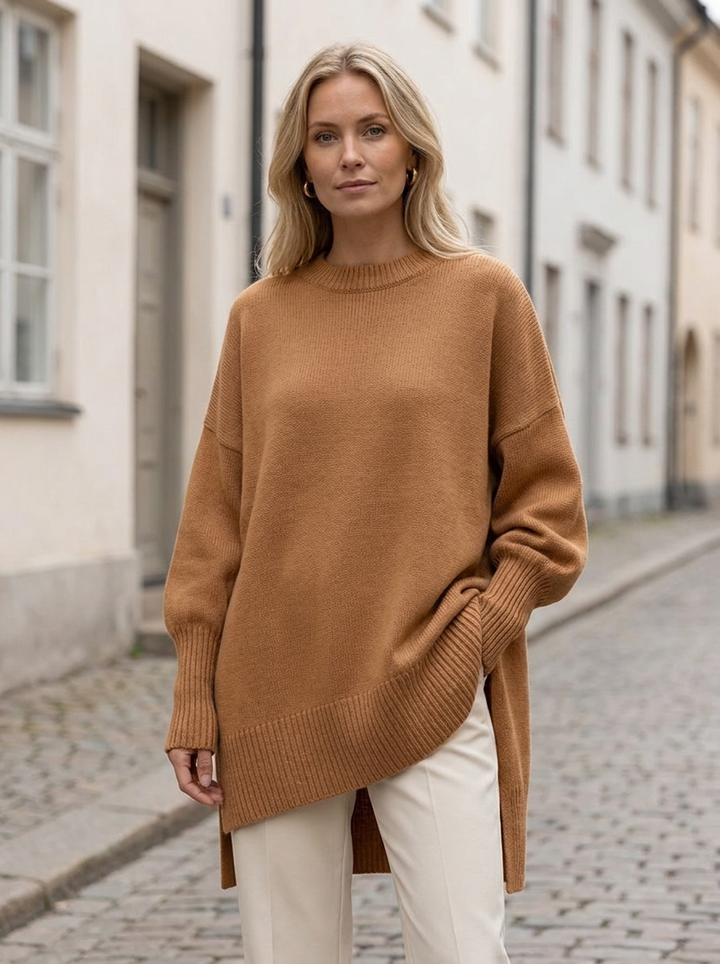 Sophie elegant stickad damtröja med modern passform - Karamell