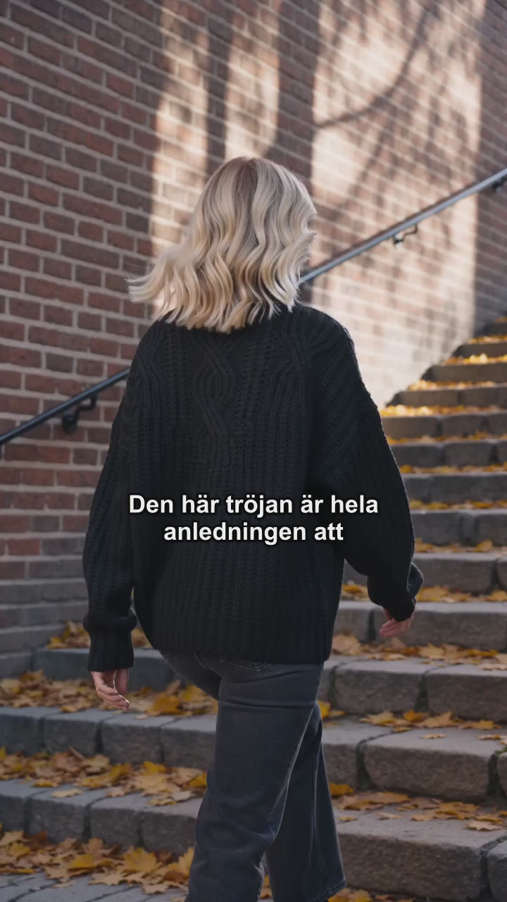 Kabelstickad Tröja Dam | Hög Hals med Mjuk Stickad Blandning | Perfekt för Kalla Väderförhållanden