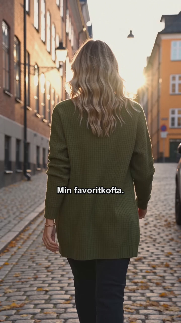 Mia | Lång Kofta i Mjuk Stickad Design med Fickor