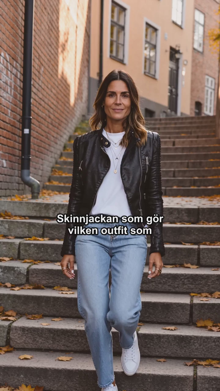Elegant Bikerjacka Dam | Svart Läder med Quiltade Axlar | Mångsidig Design för Stil och Komfort