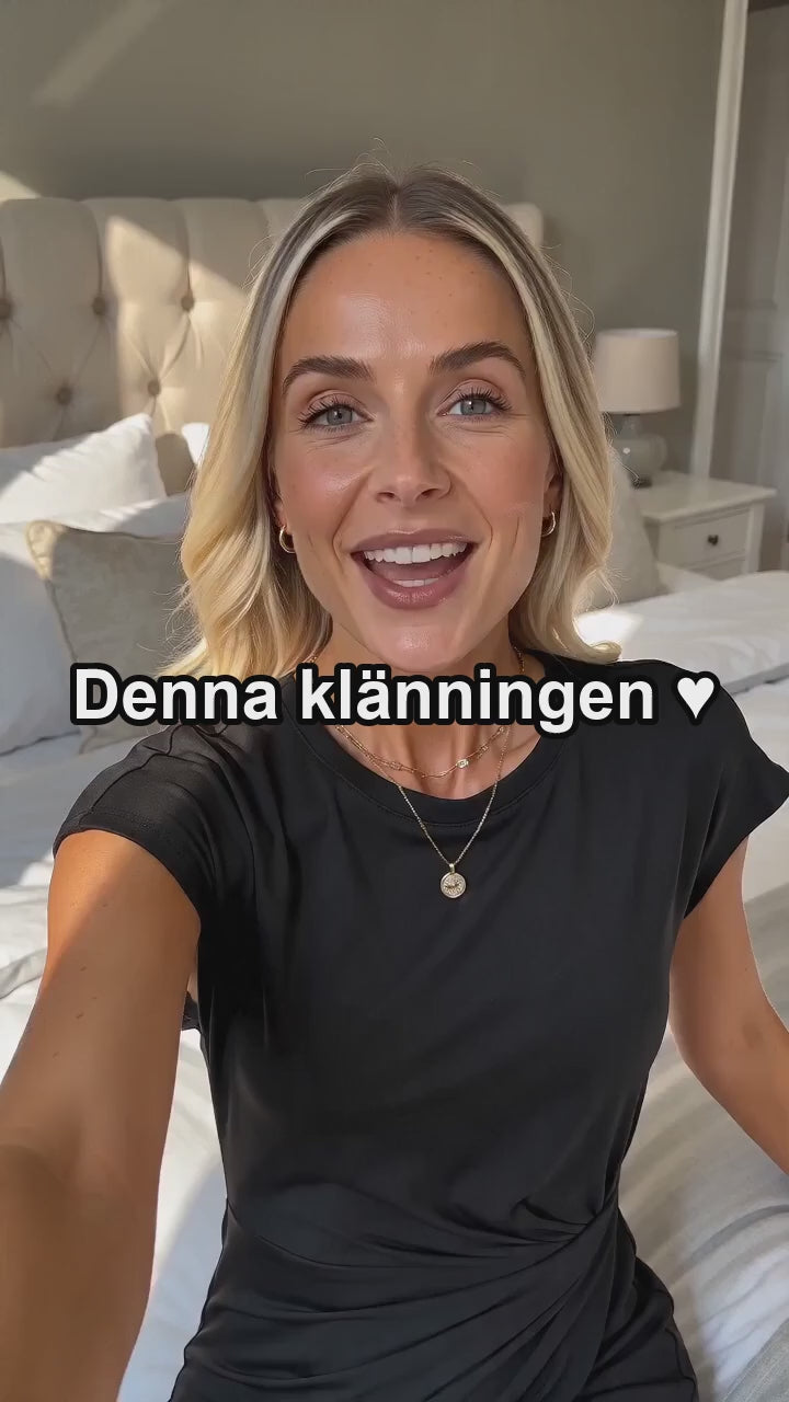 Sofia elegant kortärmad midiklänning dam i svart