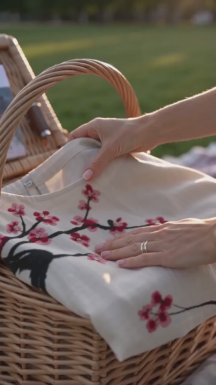 Kort film som visar blommig sommarklänning med hög midja för dam i rörelse — passform, material och detaljer.