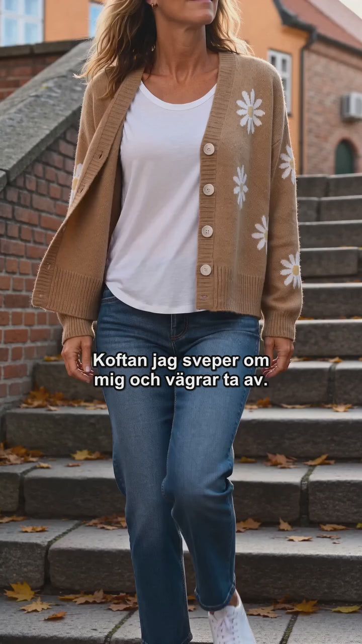 Sophie | Mysig Blommönstrad Stickad Kofta för Höst och Vinter