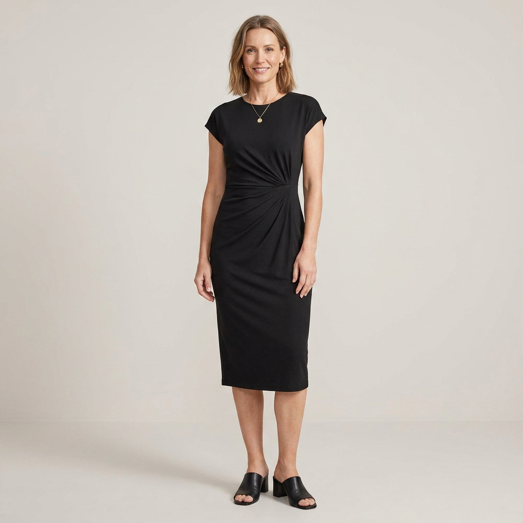 Sofia elegant kortarmad svart midiklanning for dam